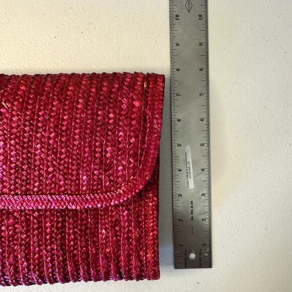 Vintage 60s 70s Woven Straw Envelope Clutch Bag Red Pink - Picture 4 of 6